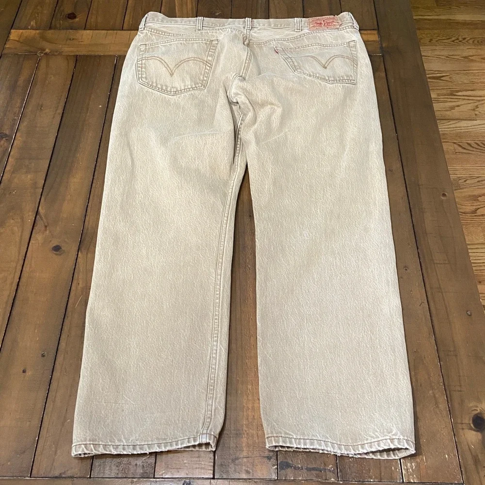 Levis 501 Original Fit Tan Khaki Denim Jeans Mens 44x32 button fly straight leg